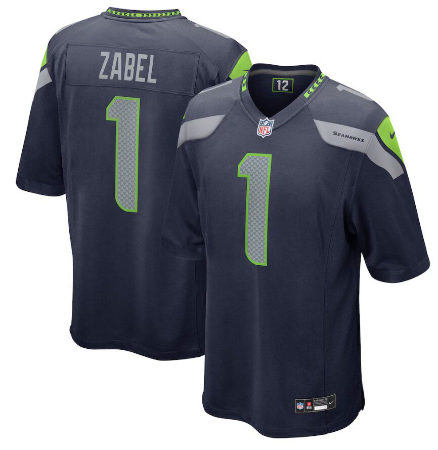 Men Seattle Seahawks #1 Grey Zabel Navy  blue 2025 NFL Draft First Round  Nike Pick Game Jersey->dallas cowboys->NFL Jersey
